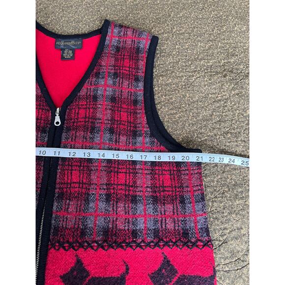 Vintage wool plaid red black scotty dogs zip front vest winter dog lover LG - Picture 6 of 8